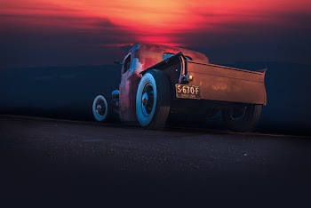 Blue and Red Vehicle Digital Wallpaper