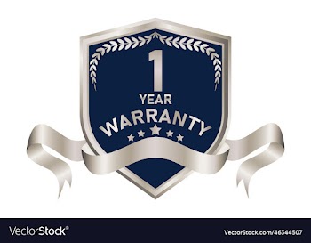 blue and silver warranty badge