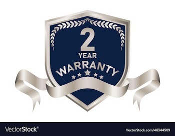 blue and silver warranty badge