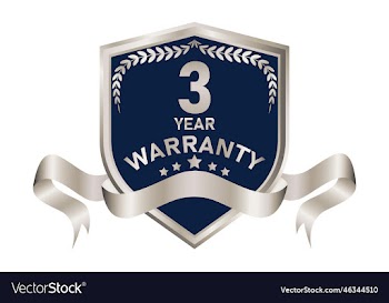 blue and silver warranty badge