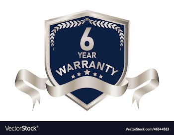 blue and silver warranty badge