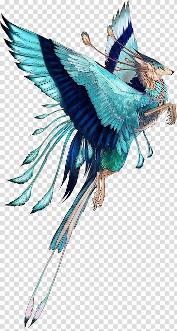 Blue and teal mythical creature with wings, Drawing Watercolor painting , Game Monster winged fox transparent background PNG clipart