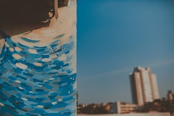 Blue and White Art Painting on Wall