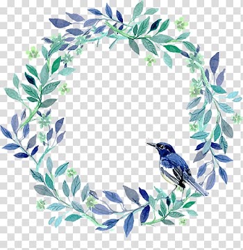 Blue and white bird and green wreath illustration, Wedding invitation Wreath Floral design Watercolor painting, garland transparent background PNG clipart