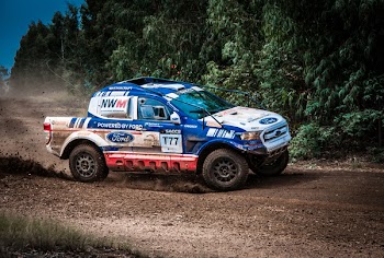Blue And White Car On Dirt Road