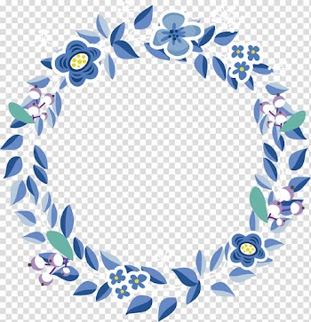 Blue and white floral frame, Leaf Blue Flower, hand-painted blue flower garlands transparent background PNG clipart