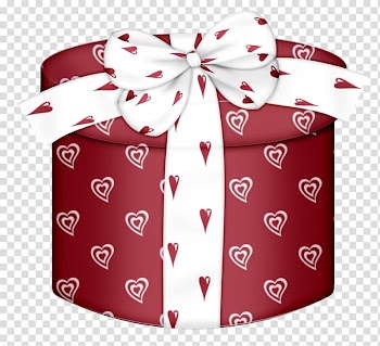 Blue and white heart print gift box illustration, Box Christmas gift Paper, Red Heart Round Gift Box transparent background PNG clipart