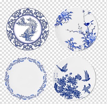 Blue and white pottery Tableware Chinoiserie, Chinese style blue and white porcelain plate transparent background PNG clipart