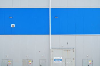 blue and white wooden cabinet collage