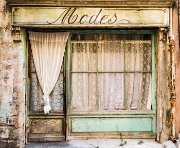 Blue and White Wooden Modes Store
