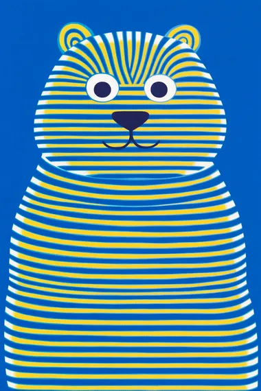 Blue and Yellow Striped Bear on Bright Blue Fabric Background Design Blue and Yellow Striped Bear on Bright Blue Fabric Background Design