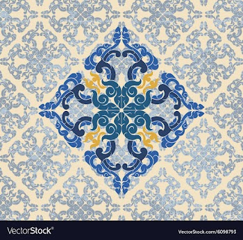 Blue art floral vintage vector image