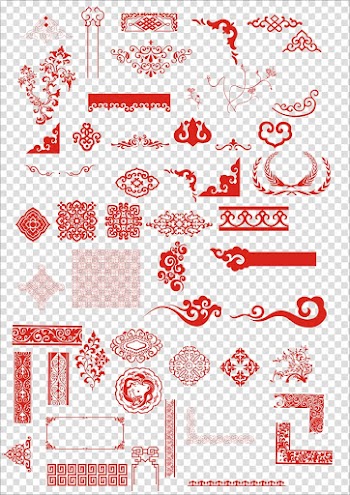 Blue background with text overlay, Chinese Motif Pattern, Spring Festival red decorative borders transparent background PNG clipart