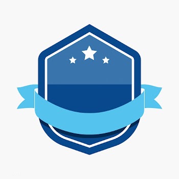 Blue badge embellished with a banner | Free stock vector - 543059
