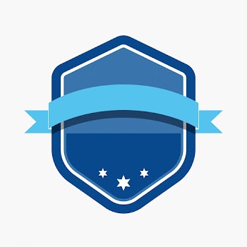 Blue badge embellished with a banner | Free stock vector - 543188