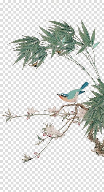 Blue bird on branch painting, Ink wash painting Chinese painting Chinoiserie Gongbi, China Wind Poster transparent background PNG clipart