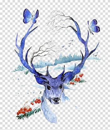 Blue, black, and white deer artwork, Creative Watercolor Deer Watercolor painting Illustration, Watercolor deer transparent background PNG clipart