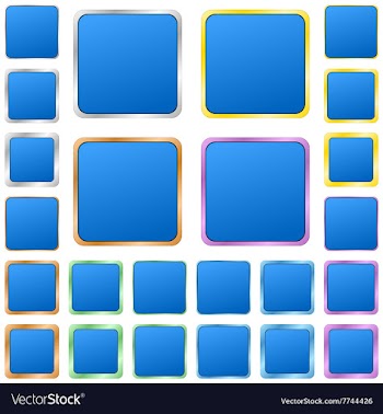 Blue blank square metal button set vector image