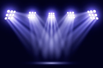 Blue bright reflector lights on stadium Free Vector