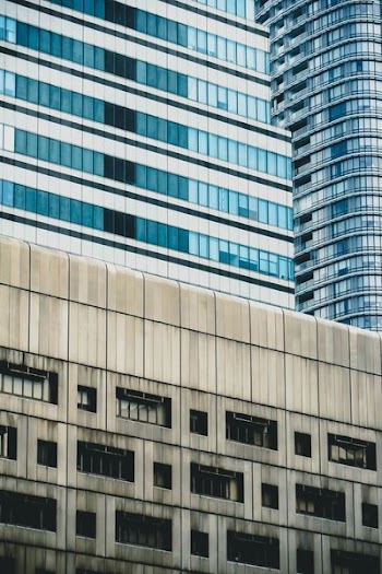 blue, brown, and white city building
