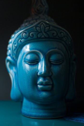 Blue Buddha Ceramic Head Figurine