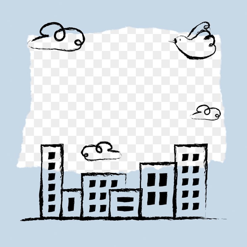 Blue buildings png doodle frame, | Free PNG - rawpixel