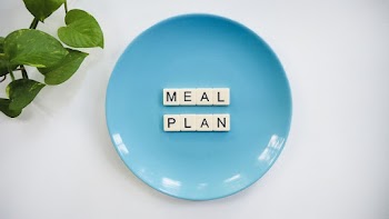 Blue Ceramic Plate With Meal Plan Blocks