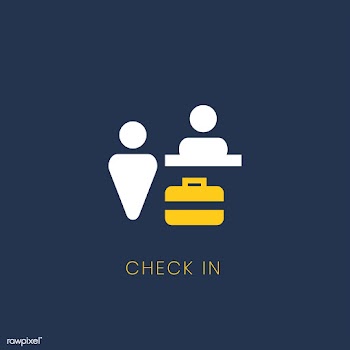 Blue check-in counter icon sign vector | Free stock vector - 538320