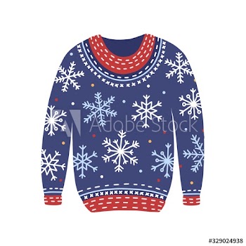 Blue christmas coziness ugly sweater with snowflakes vector flat illustration