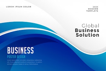 Blue color business presentation wavy presentation template Free Vector