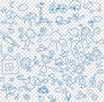 Blue doodle illustration, Line Icon, Children painted line drawing related elements transparent background PNG clipart