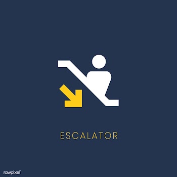Blue down escalator icon sign vector | Free stock vector - 538371