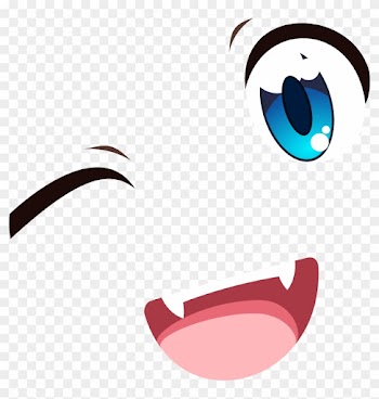 Blue Eyes Wink Smile Open Mouth Fangs - Anime Open Mouth Smile