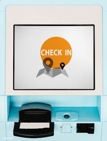 Blue flight check-in kiosk screen mockup | Free stock psd mockup - 534733