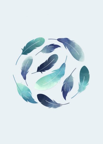 Blue floating feathers Free Vector