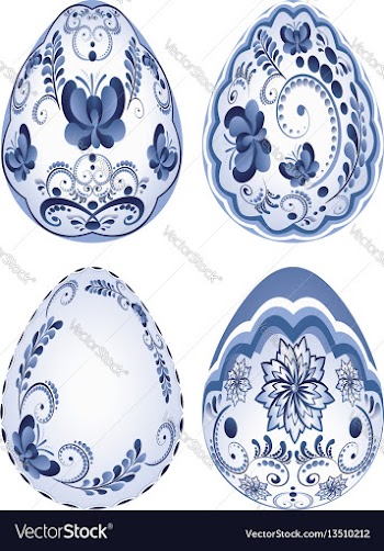 Blue floral easter eggs vector image