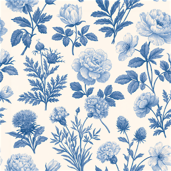 Blue Floral Toile Seamless Pattern
