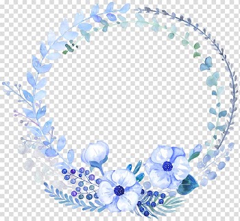 Blue Flower Watercolor painting , Watercolor blue flowers, white, green, and brown floral wreath illustration transparent background PNG clipart