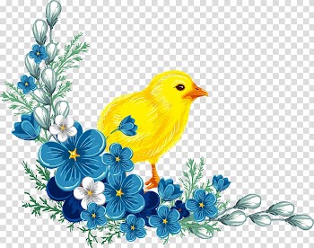Blue flower , Yellow chick blue hand-painted flowers transparent background PNG clipart