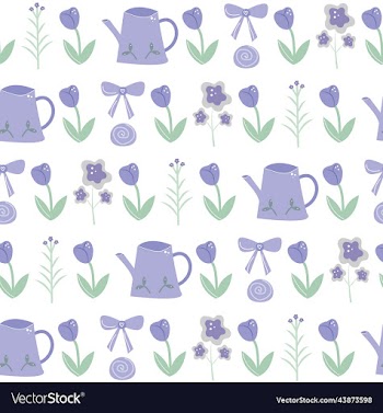 blue flowers and garden watering can
