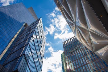 Blue Glass Panel Window Building