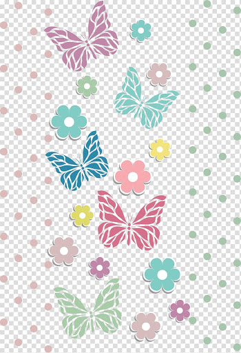 Blue, green, and yellow flowers and butterflies , Wedding invitation, Colorful butterfly transparent background PNG clipart