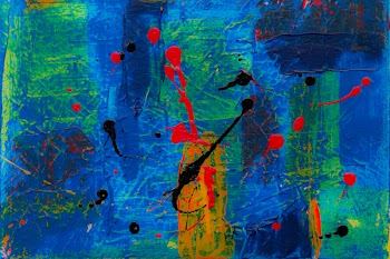 Blue, Green, Red, and Black Abstract Painting