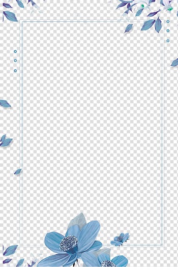 Blue, Hand painted blue clear borders, blue floral digital design frame transparent background PNG clipart