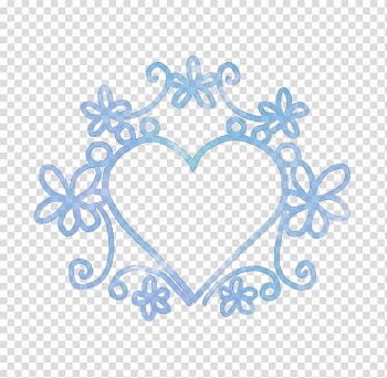 Blue Hand-painted illustration frame Heart and flo, others transparent background PNG clipart