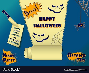 blue happy halloween party poster with realistic