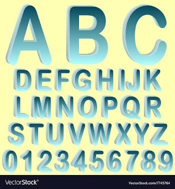 Blue isometric 3D font set vector image