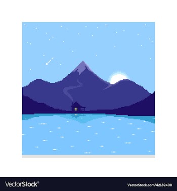 blue mountain landscape and a house