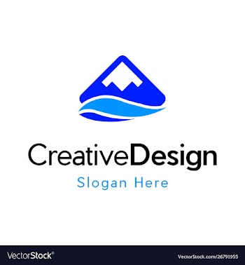 Blue mountain river landscaping creative logo vector image