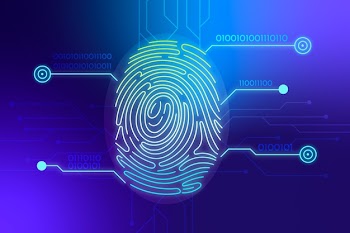 Blue neon fingerprint background Free Vector